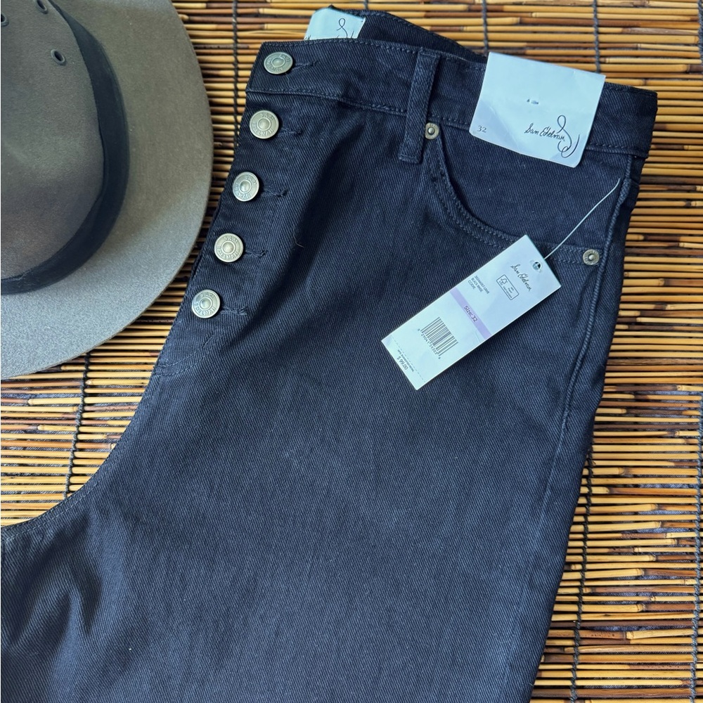 Sam Edelman Black High-Rise Wide Leg Jeans with Side Button Detail